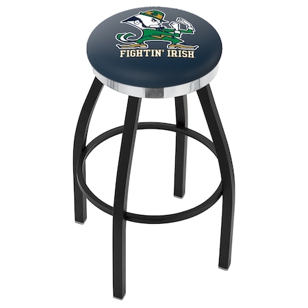 Holland Bar Stool Co 36" Blk Wrinkle Notre Dame Leprechaun Swivel Bar Stool, Chrome Ring L8B2C36ND-Lep